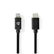 Lightning Kabel | USB 2.0 | Apple Lightning 8pinový | USB-C™ Zástrčka | 480 Mbps | Poniklované | 2.00 m | Kulatý | PVC | Černá | Obálka