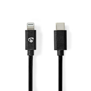 Lightning Kabel | USB 2.0 | Apple Lightning 8pinový | USB-C™ Zástrčka | 480 Mbps | Poniklované | 2.00 m | Kulatý | PVC | Černá | Obálka