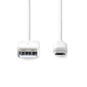 USB kabel | USB 2.0 | USB-A Zástrčka | USB Micro-B Zástrčka | 480 Mbps | Poniklované | 1.00 m | Kulatý | PVC | Bílá | Box