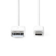 USB kabel | USB 2.0 | USB-A Zástrčka | USB-C™ Zástrčka | 480 Mbps | Poniklované | 2.00 m | Kulatý | PVC | Bílá | Box