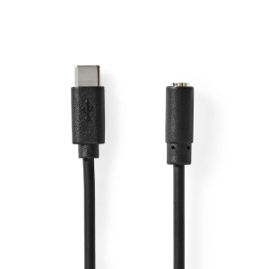 USB-C™ Adaptér | USB 2.0 | USB-C™ Zástrčka | 3,5 mm Zásuvka | 1.00 m | Kulatý | Poniklované | PVC | Černá | Box