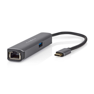 USB Multiport Adaptér | USB 3.2 Gen 1 | USB-C™ Zástrčka | RJ45 Zásuvka / USB-A Zásuvka / USB-C™ Zásuvka / Výstup HDMI™ | 5 Gbps | 0.20 m | Kulatý | Pozlacené | PVC | Antracit | Box