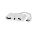 USB Multiport Adaptér | USB 2.0 | USB-C™ Zástrčka | USB-A Zásuvka / USB-C™ Zásuvka / 3,5 mm Zásuvka | 480 Mbps | Kulatý | Poniklované | PVC | Bílá | Box