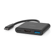 USB Multiport Adaptér | USB 3.2 Gen 1 | USB-C™ Zástrčka | USB-A Zásuvka / USB-C™ Zásuvka / Výstup HDMI™ | 5 Gbps | 0.10 m | Kulatý | Poniklované | PVC | Černá | Box