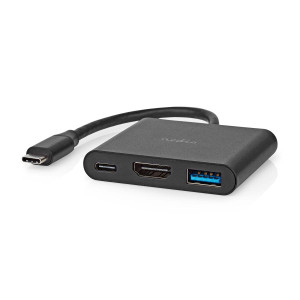 USB Multiport Adaptér | USB 3.2 Gen 1 | USB-C™ Zástrčka | USB-A Zásuvka / USB-C™ Zásuvka / Výstup HDMI™ | 5 Gbps | 0.10 m | Kulatý | Poniklované | PVC | Černá | Box
