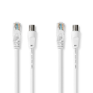 Přemluvit & Cat6 Combi Cable | IEC (Koax) Zástrčka / RJ45 Zástrčka | IEC (Koax) Zásuvka / RJ45 Zástrčka | Poniklované | RG58 | 75 Ohm | Dvojité Stínění | 3.00 m | Kulatý | PVC | Bílá | Box