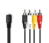 DIN Audio Kabel | DIN 5pinová Zásuvka | 4x RCA Zástrčka | Poniklované | 0.20 m | Kulatý | PVC | Černá | Label