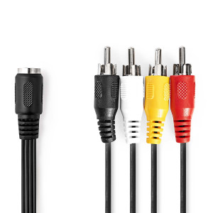 DIN Audio Kabel | DIN 5pinová Zásuvka | 4x RCA Zástrčka | Poniklované | 0.20 m | Kulatý | PVC | Černá | Label