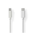 Lightning Kabel | USB 2.0 | Apple Lightning 8pinový | USB-C™ Zástrčka | 480 Mbps | Poniklované | 1.00 m | Kulatý | PVC | Bílá | Label