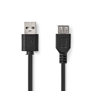 USB kabel | USB 2.0 | USB-A Zástrčka | USB-A Zásuvka | 480 Mbps | Poniklované | 2.00 m | Kulatý | PVC | Černá | Label