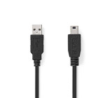 USB kabel | USB 2.0 | USB-A Zástrčka | USB Mini-B 5 pinů Zástrčka | 480 Mbps | Poniklované | 1.00 m | Kulatý | PVC | Černá | Label