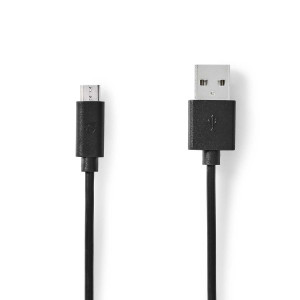 USB kabel | USB 2.0 | USB-A Zástrčka | USB Micro-B Zástrčka | 10 W | 480 Mbps | Poniklované | 3.00 m | Kulatý | PVC | Černá | Label