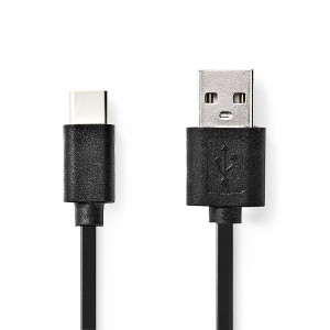 USB kabel | USB 2.0 | USB-A Zástrčka | USB-C™ Zástrčka | 15 W | 480 Mbps | Poniklované | 1.00 m | Kulatý | PVC | Černá | Label
