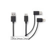 Kabel 3 v 1 | USB 2.0 | USB-A Zástrčka | Apple Lightning 8pinový / USB Micro-B Zástrčka / USB-C™ Zástrčka | 480 Mbps | 1.00 m | Poniklované | Kulatý | PVC | Černá | Label