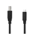 USB kabel | USB 2.0 | USB-C™ Zástrčka | USB-B Zástrčka | 480 Mbps | Poniklované | 1.00 m | Kulatý | PVC | Černá | Label