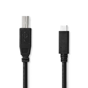USB kabel | USB 2.0 | USB-C™ Zástrčka | USB-B Zástrčka | 480 Mbps | Poniklované | 1.00 m | Kulatý | PVC | Černá | Label