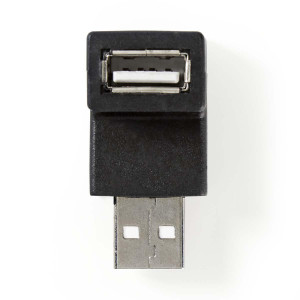 USB-A Adaptér | USB 2.0 | USB-A Zástrčka | USB-A Zásuvka | 480 Mbps | Kulatý | Poniklované | PVC | Černá | Box