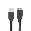 USB kabel | USB 3.2 Gen 1 | USB-A Zástrčka | USB Micro-B Zástrčka | 5 Gbps | Poniklované | 0.50 m | Kulatý | PVC | Černá | Label