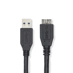 USB kabel | USB 3.2 Gen 1 | USB-A Zástrčka | USB Micro-B Zástrčka | 5 Gbps | Poniklované | 0.50 m | Kulatý | PVC | Černá | Label