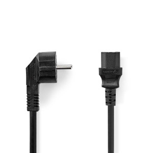 Napájecí kabel | Typ F Zástrčka | IEC-320-C13 | Úhlový | Přímý | Poniklované | 2.00 m | Kulatý | PVC | Černá | Label
