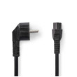 Napájecí kabel | Typ F Zástrčka | IEC-320-C5 | Úhlový | Přímý | Poniklované | 2.00 m | Kulatý | PVC | Černá | Label