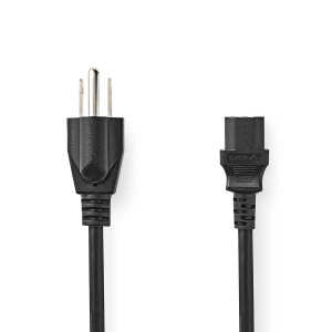 Napájecí kabel | USA Zástrčka | IEC-320-C13 | Přímý | Přímý | Poniklované | 2.00 m | Kulatý | PVC | Černá | Label