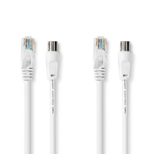 Přemluvit & Cat6 Combi Cable | IEC (Koax) Zástrčka / RJ45 Zástrčka | IEC (Koax) Zásuvka / RJ45 Zástrčka | Poniklované | RG58 | 75 Ohm | Dvojité Stínění | 3.00 m | Kulatý | PVC | Bílá | Label