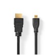 High Speed HDMI™ kabel s Ethernetem | Konektor HDMI ™ | Mikro konektor HDMI ™ | 4K@30Hz | 10.2 Gbps | 1.50 m | Kulatý | PVC | Černá | Label