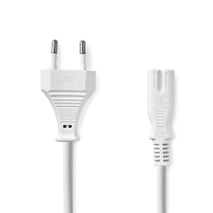 Napájecí kabel | Euro Male | IEC-320-C7 | Přímý | Přímý | Poniklované | 5.00 m | Plochý | PVC | Bílá | Label
