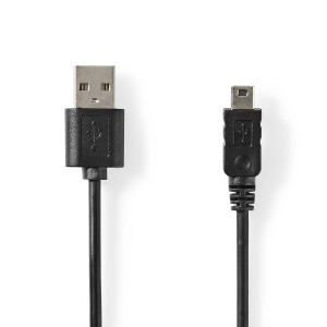 USB kabel | USB 2.0 | USB-A Zástrčka | Mini 5-Pin Zástrčka | 480 Mbps | Poniklované | 2.00 m | Kulatý | PVC | Černá | Label