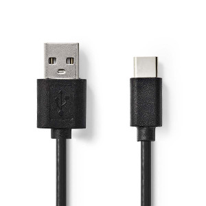 USB kabel | USB 2.0 | USB-A Zástrčka | USB-C™ Zástrčka | 2.5 W | 480 Mbps | Poniklované | 1.00 m | Kulatý | PVC | Černá | Label