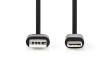 USB kabel | USB 2.0 | USB-A Zástrčka | USB-C™ Zástrčka | 2.5 W | 480 Mbps | Poniklované | 1.00 m | Kulatý | PVC | Černá | Label