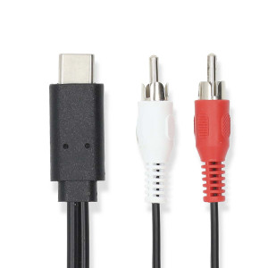 USB-C™ Adaptér | USB 3.2 Gen 1 | USB-C™ Zástrčka | 2x RCA Zástrčka | 1.00 m | Kulatý | Poniklované | PVC | Černá | Label