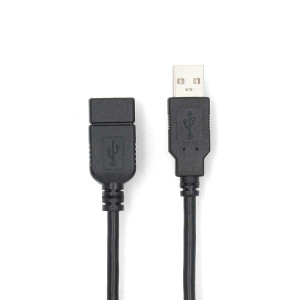 USB kabel | USB 2.0 | USB-A Zástrčka | USB-A Zásuvka | 480 Mbps | Poniklované | 3.00 m | Kulatý | PVC | Černá | Label