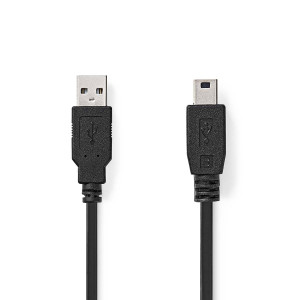 USB kabel | USB 2.0 | USB-A Zástrčka | USB Mini-B 5 pinů Zástrčka | 480 Mbps | Poniklované | 3.00 m | Kulatý | PVC | Černá | Label