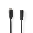 USB-C™ Adaptér | USB 2.0 | USB-C™ Zástrčka | 3,5 mm Zásuvka | 1.00 m | Kulatý | Poniklované | PVC | Černá | Label