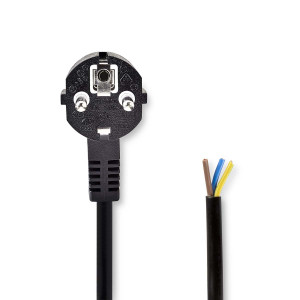 Napájecí kabel | Typ F Zástrčka | Open | Úhlový | Přímý | Poniklované | 2.00 m | Kulatý | PVC | Černá | Label