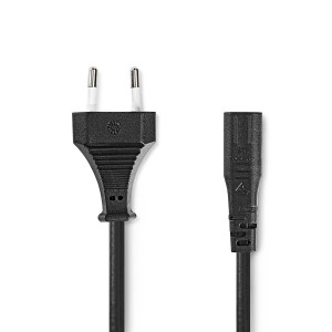 Napájecí kabel | Euro Male | IEC-320-C1 | Přímý | Přímý | Poniklované | 2.00 m | Kroucený | PVC | Černá | Label
