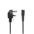 Napájecí Kabel UK | UK Zástrčka | IEC-320-C7 | 5.00 m | Ano | 2x 0.75 mm² | Měď | Kulatý | Poniklované | UK | PVC | Zástrčka: UK / Typ G | 250 V AC | 3 A | Černá