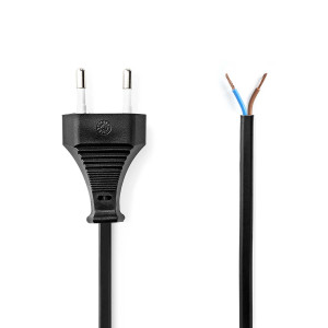 Napájecí kabel | Euro Male | Open | Přímý | Přímý | Poniklované | 2.00 m | Plochý | PVC | Černá | Label