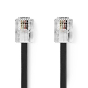 Telefonní Kabel | RJ11 Zástrčka | RJ11 Zástrčka | 10.0 m | Provedení kabelu: Plochý | Pokovování: Pozlacené | Typ kabelu: RJ11 | Černá | Label