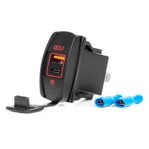 Napájecí zdířka vodotěsná, ve tvaru člunu USB + USB-C QC3.0 12V 24V
