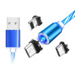 USB nabíjecí kabel s magnetickými konektory 3v1,s modrým podsvícením