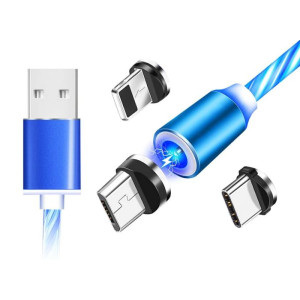 USB nabíjecí kabel s magnetickými konektory 3v1,s modrým podsvícením
