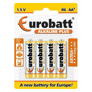 Baterie EUROBATT 1,5V AA (LR6) Alkaline Plus, blistr 4ks