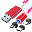 USB nabíjecí kabel s magnetickými konektory 3v1,s červeným podsvícením