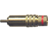 CINCH konektor zlacený, kabel do 8mm, červený proužek