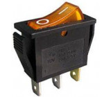 Vypínač kolébkový OFF-ON 1pol.250V/15A žlutý, prosvětlení 230V
