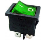 Vypínač kolébkový MIRS-201A-C3, OFF-ON 2pol.250V/6A zelený,prosvětlený