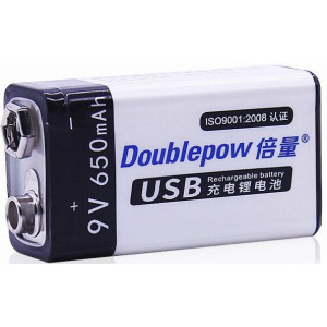 Nabíjecí baterie Li-ion 9V 650mAh 6F22, Doublepow, napájení USB